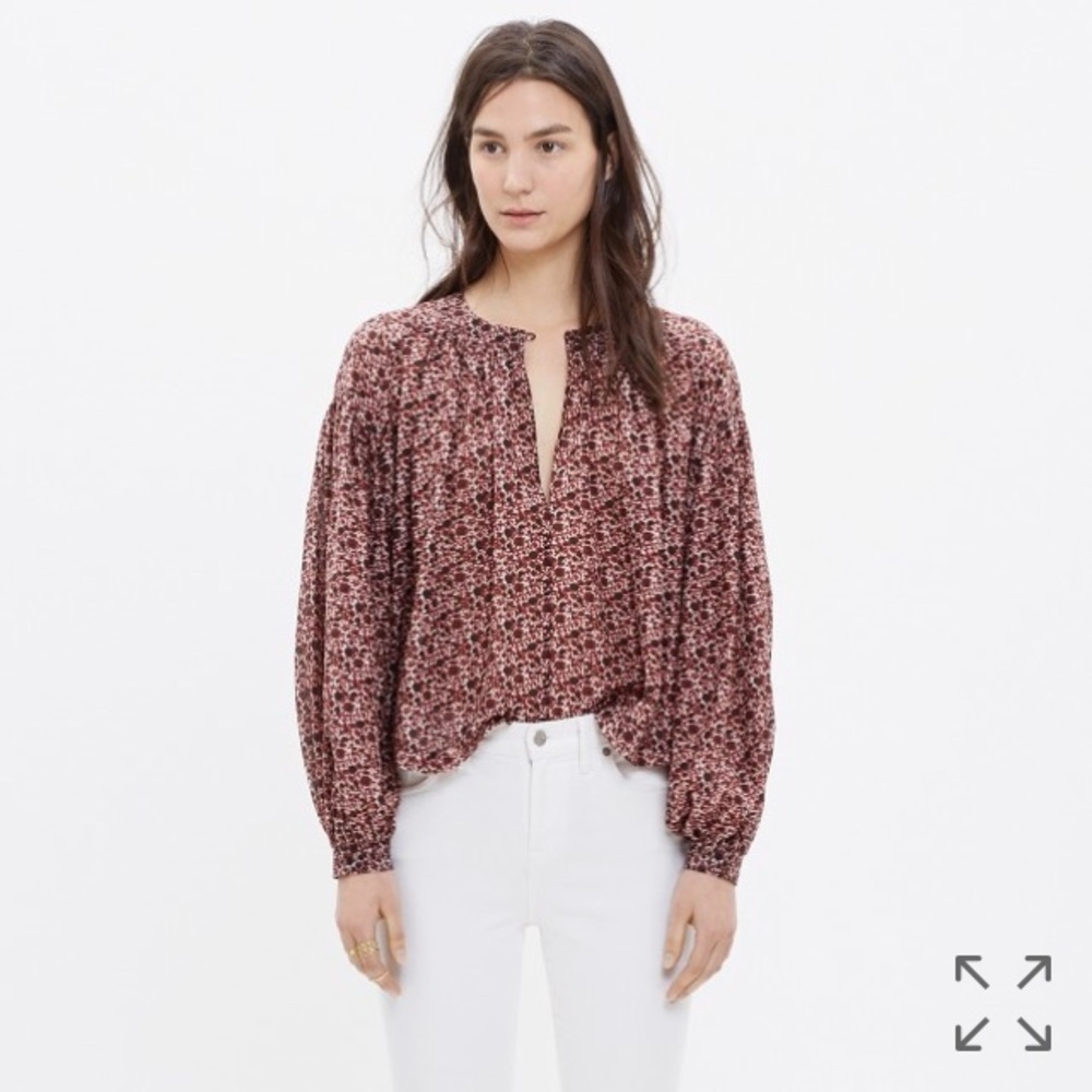 Madewell stitched peasant top in plum floral
